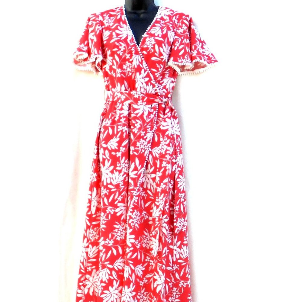 Vince Camuto Tangerine And Beige Faux Wrap Dress